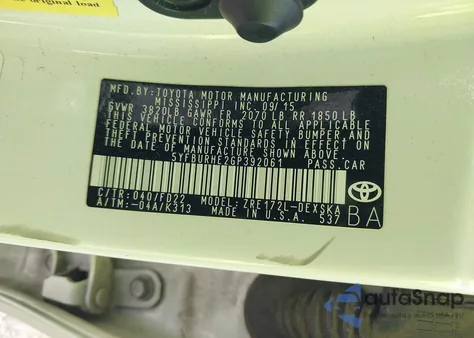 2016 Toyota Corolla S Plus z USA, uszkodzony, nr VIN 5YFBURHE2GP392061